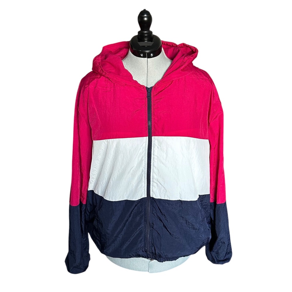 Wild Fable Retro Inspired Colorblock Windbreaker Jacket Pink White Navy Size 1X
